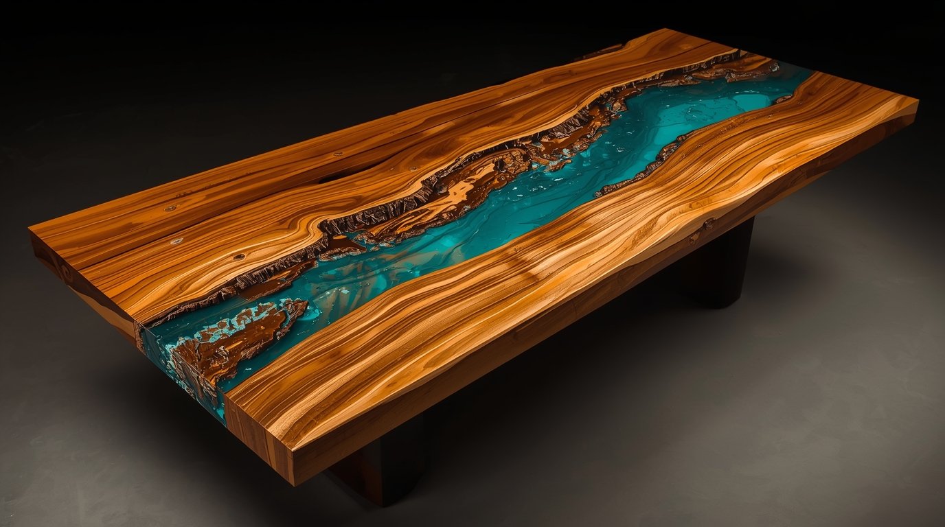 Riviertafel met epoxyhars gemaakt door Webclas